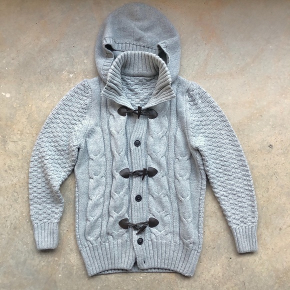 Mens Toggle Button Front Hooded Sweater 